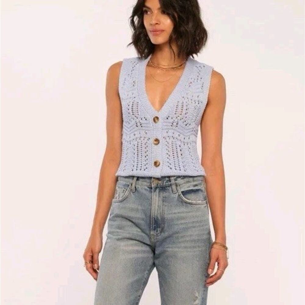 Heartloom Button Up Sleeveless Sweater Gilda Vest Women XS Blue Cropped
